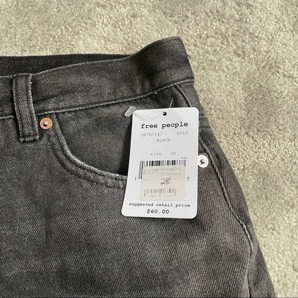 Free People We The Free Black Relaxed & Destroyed Denim Mini Skirt NWT Size 28 - Picture 7 of 10